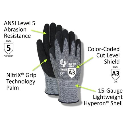 Magid DROC Hyperon Blended NitriX Grip Technology Palm Coated Work Gloves  Cut Level A3 GPD255-5